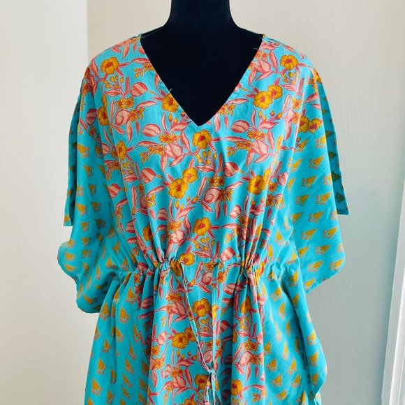BRAND NEW Summer Cotton Kaftan Blue beach cover loungewear Indian kaftan dress - Picture 5 of 5